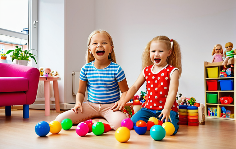 **

A group of Swedish children (ages 3-8) are happily playing with Heejinie dolls and toys. The dolls are colorful and interactive. The setting is a bright and cheerful playroom, possibly with IKEA furniture in the background. Focus on the children's joy and engagement with the toys.

**