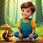 헤이지니 콘텐츠의 스토리보드 제작 - **Prompt 1: Curious Discovery in a Whimsical Forest**
    A friendly, cute, and slightly stylized ca...