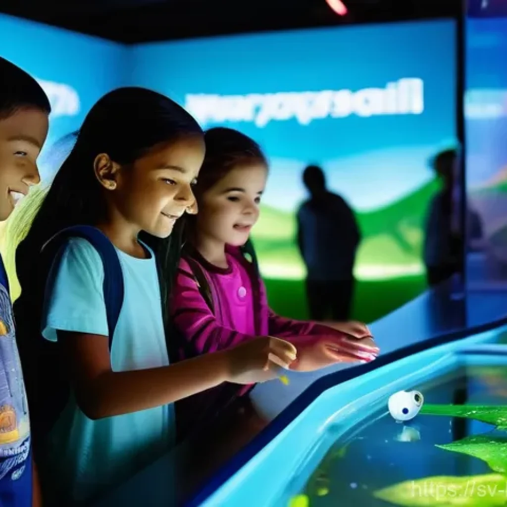 헤이지니의 오프라인 체험 공간 - **Prompt: Curious Children at a Modern Science Center**
    A group of diverse children, aged 6-12, ...