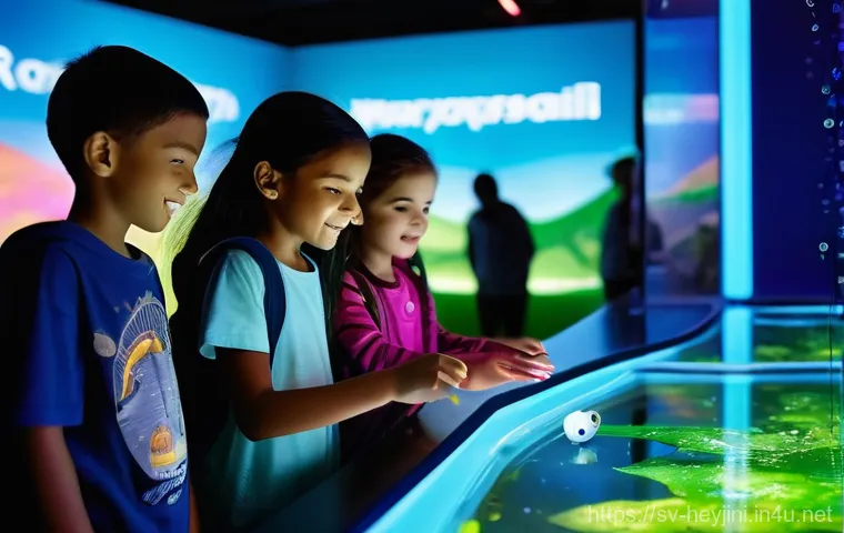 헤이지니의 오프라인 체험 공간 - **Prompt: Curious Children at a Modern Science Center**
    A group of diverse children, aged 6-12, ...