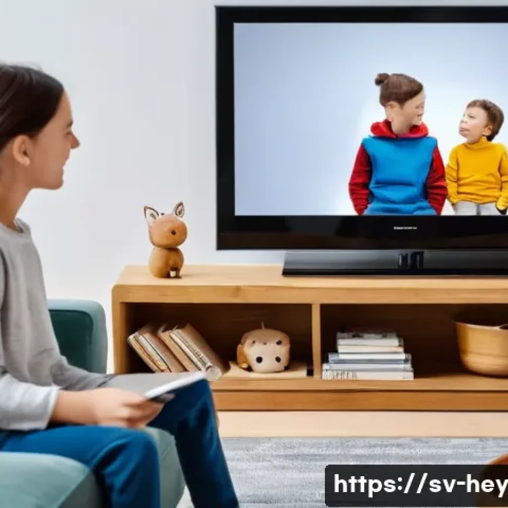 헤이지니와 어린이 연령별 콘텐츠 - **Prompt 1: Guided Screen Time - The "Screen-Menu"**
    "A cozy, brightly lit living room with mode...