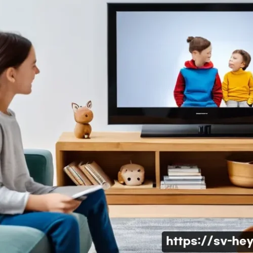 헤이지니와 어린이 연령별 콘텐츠 - **Prompt 1: Guided Screen Time - The "Screen-Menu"**
    "A cozy, brightly lit living room with mode...