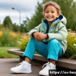 헤이지니와 키즈 브랜드 협업 - A cheerful young child wearing stylish, sustainable children’s clothing designed in collaboration wi...