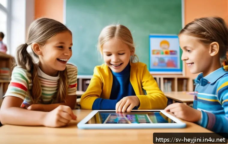 헤이지니와 교육적 가치를 담은 콘텐츠 - A vibrant and engaging digital classroom scene set in Sweden, featuring diverse children aged around...