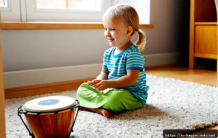 Home 17 헤이지니의 어린이 음악 교육 콘텐츠 - Photorealistic Swedish family living room, a cheerful preschool child wearing colorful everyday clot...